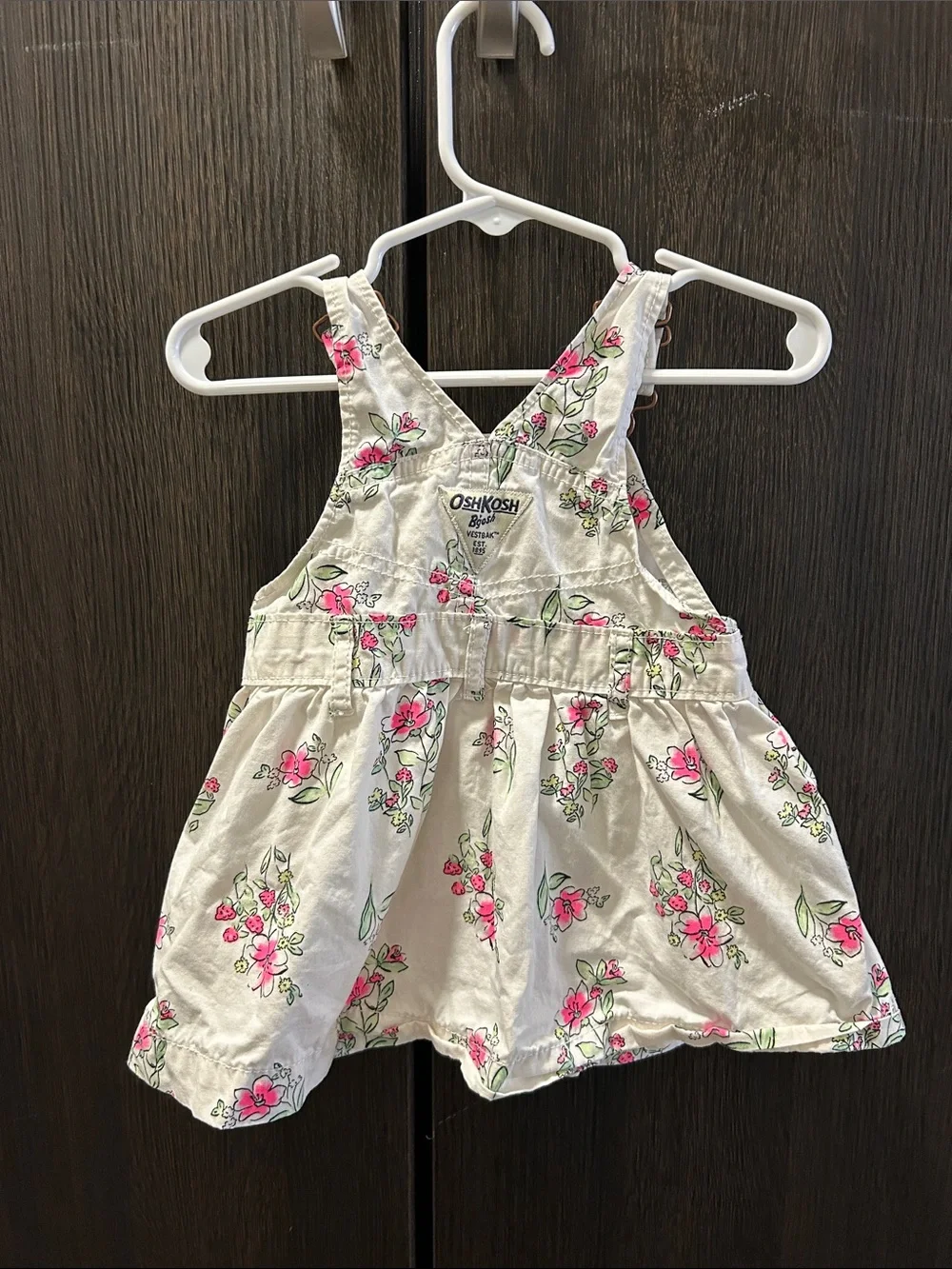 OshKosh B'gosh Cream Floral Overall Dress with Pink Accents